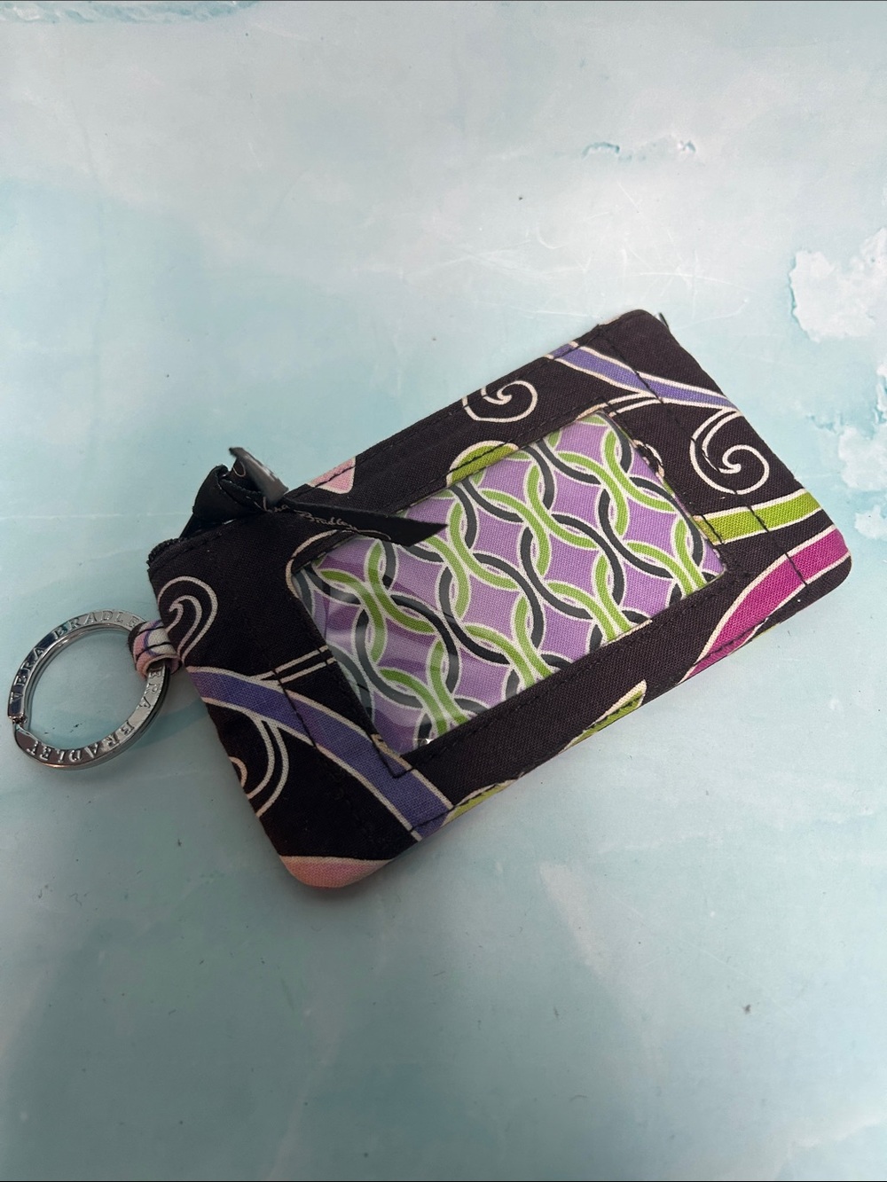 VERA BRADLEY RETIRED VINTAGE PURPLE PUNCH FLORAL ID POUCH COIN PURSE